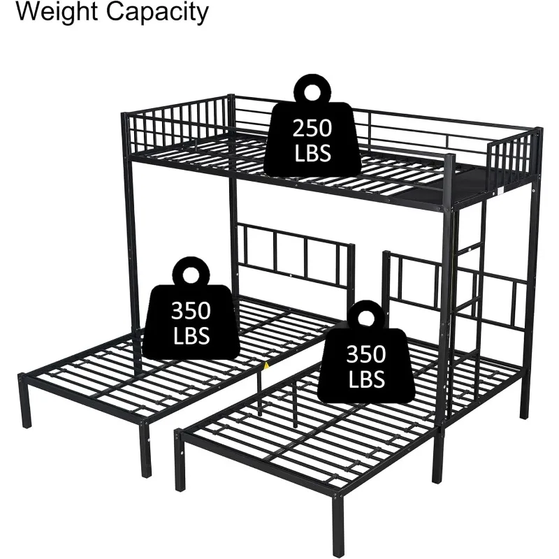 Triple Bunk Beds,3 Twin Bunk Beds for Kids Teens Boys Grils,Metal Heavy Duty Bunk Bed with Guardrail Ladder,Convert (Black)