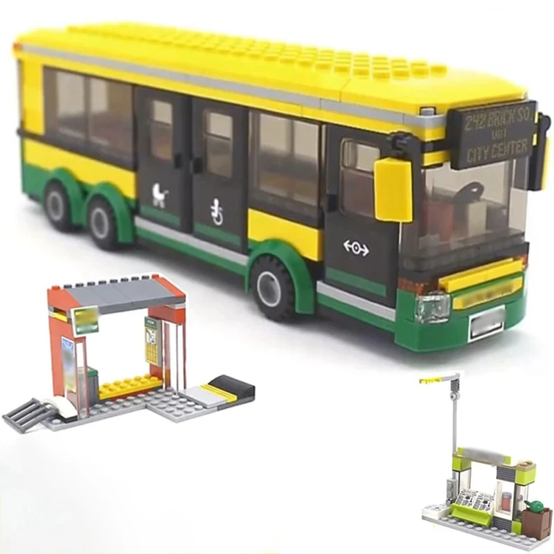 Bus station City Series Car Transporter Bus Truck Boy Assembling Building blocks Children\'s Toys MOC Model New product