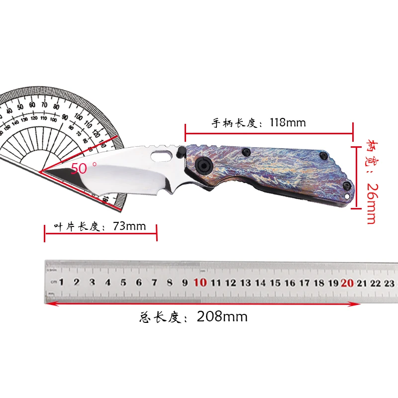 

D2 Steel Blade Oil Smooth Anodized Titanium Oxide Handle Fishing Folding Knife Outdoor Exposed EDC Practical Fruit Slicer