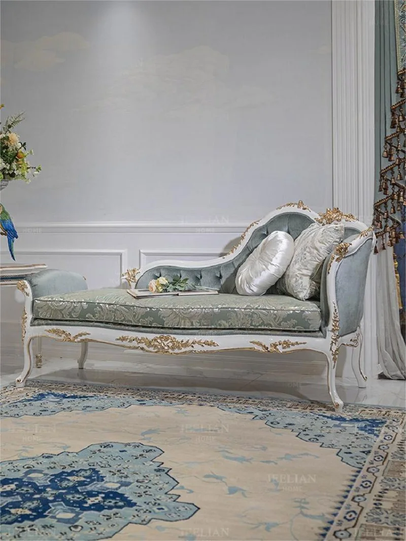 French luxury court style romantic fabric blue bedroom furniture villa living room solid wood toffee sofa