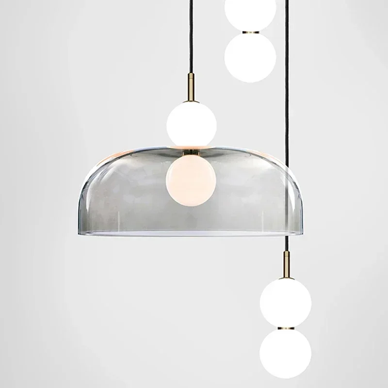 Imagem -04 - Nordic Glass Pendant Led Light Multihead Smoke Grey Lâmpada Suspensa Sala de Estar Sala de Jantar Villa Escadaria Decoração para Casa