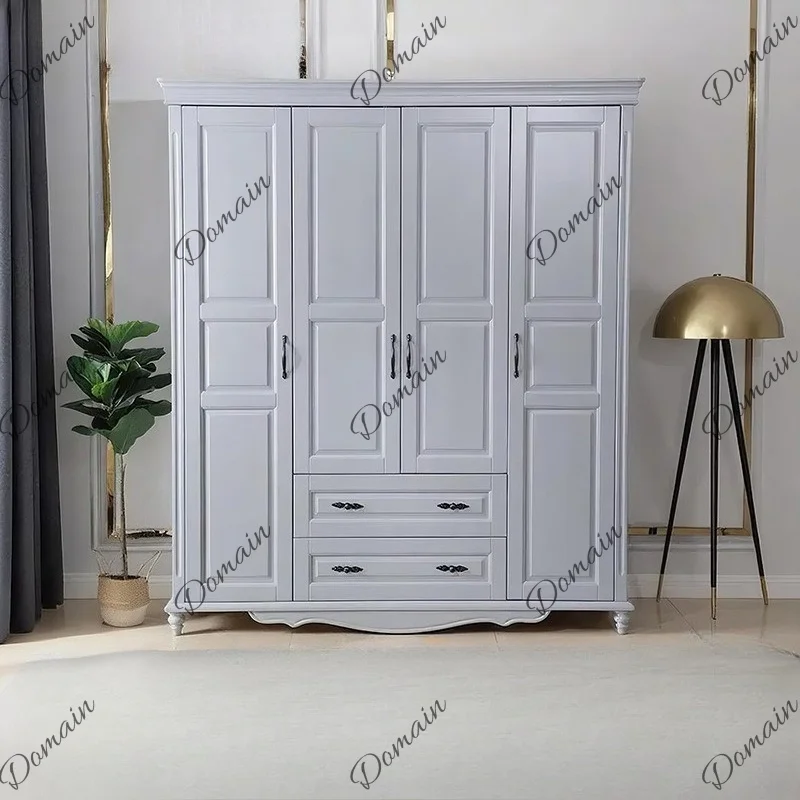 American large wardrobe, cabinet door, five-door solid wood cabinet, bedroom retro drawer light luxury gray maroon