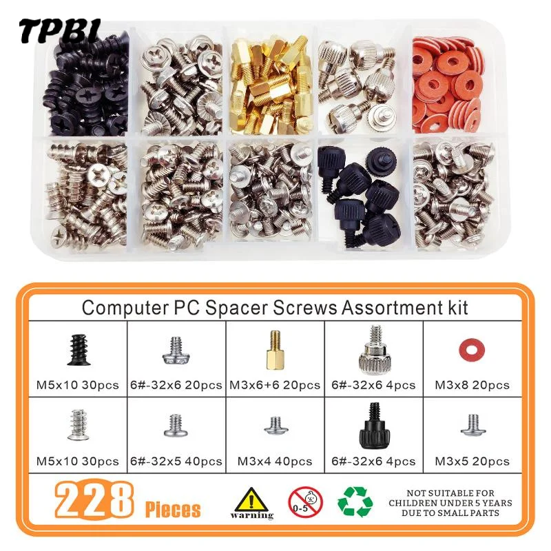 Assorted PC Case Screw Kit 228/280/360Pcs Universal Mounting Screws for Motherboard HDD Power Supply Optical Drive