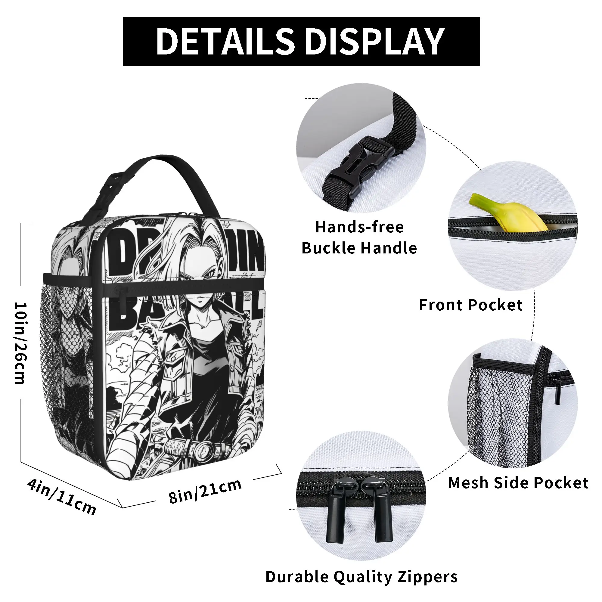 Android 18 DBZ  Insulated Lunch Bag Large  Reusable Cooler Bag Tote Lunch Box School  Outdoor Girl Boy view 5