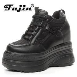 Fujin 11cm New Air Mesh vera pelle Platform Wedge comodi sandali da donna estate Hollow Chunky Sneaker scarpe da ginnastica traspiranti