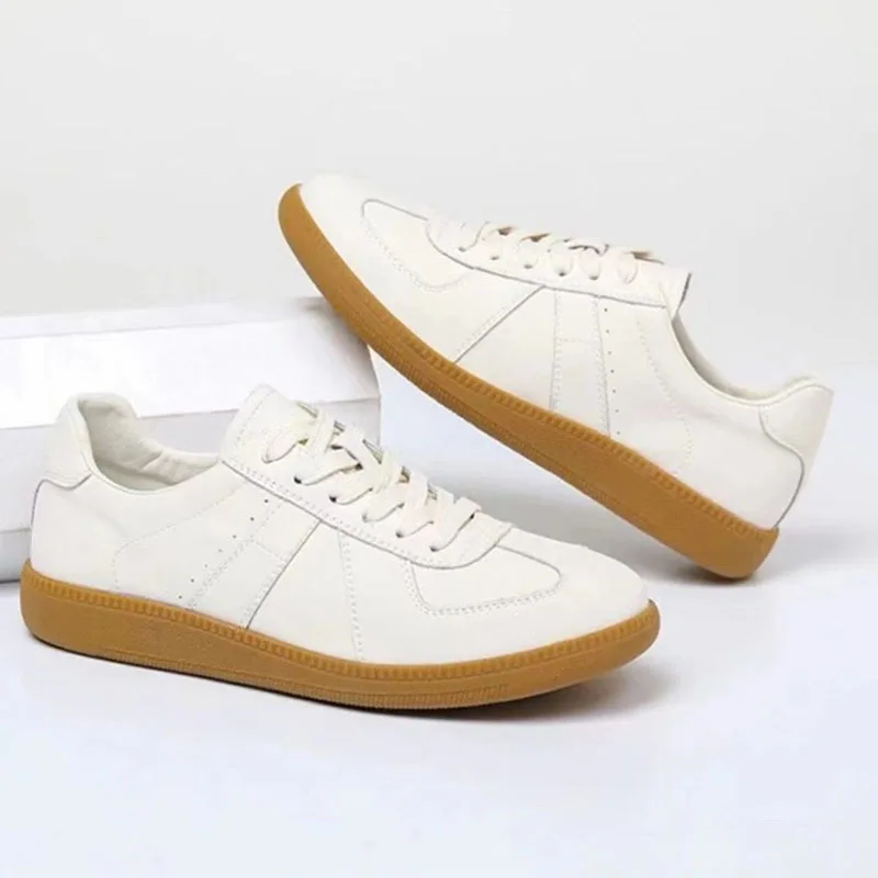 Patchwork Vintage Casual Sports Shoes for Men Leather Hiking Sneakers Mens Platform Walking Athletic Shoe Unisex White Loafers view 3