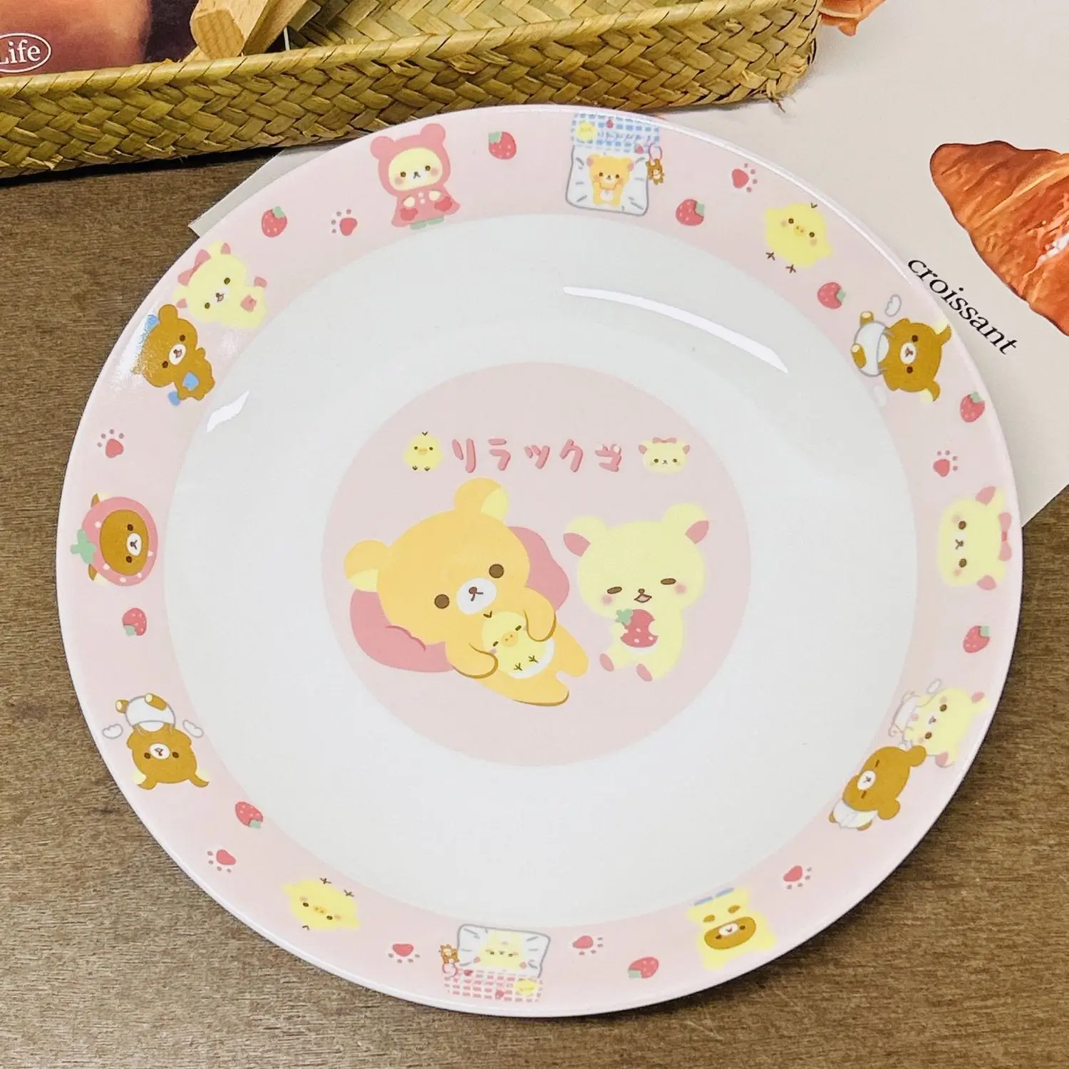 9-inch Kawaii Rilakkumas Ceramic Soup Plate High Beauty Pink Cartoon Disc Fruit Plate Vegetable Dim Sum Plates Girl's Gifts Toys