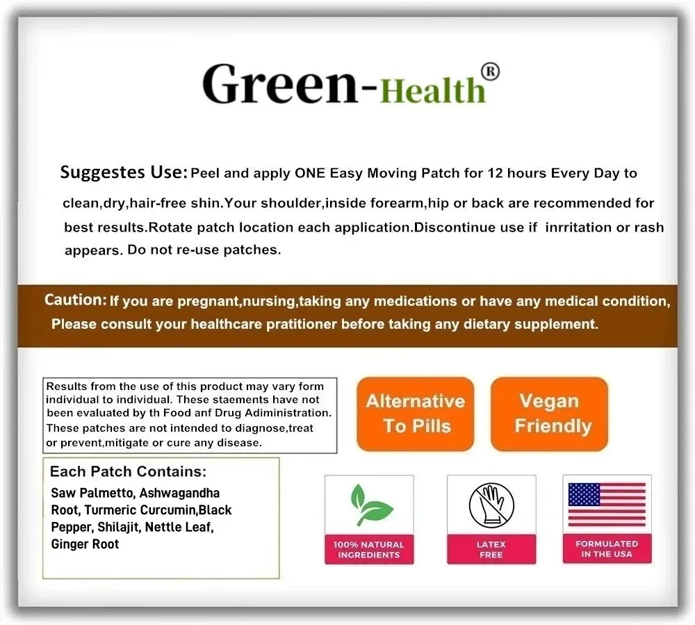 Saw Palmetto Transdermal Patches Hair Growth Energy - 30 Patches One Month Supply