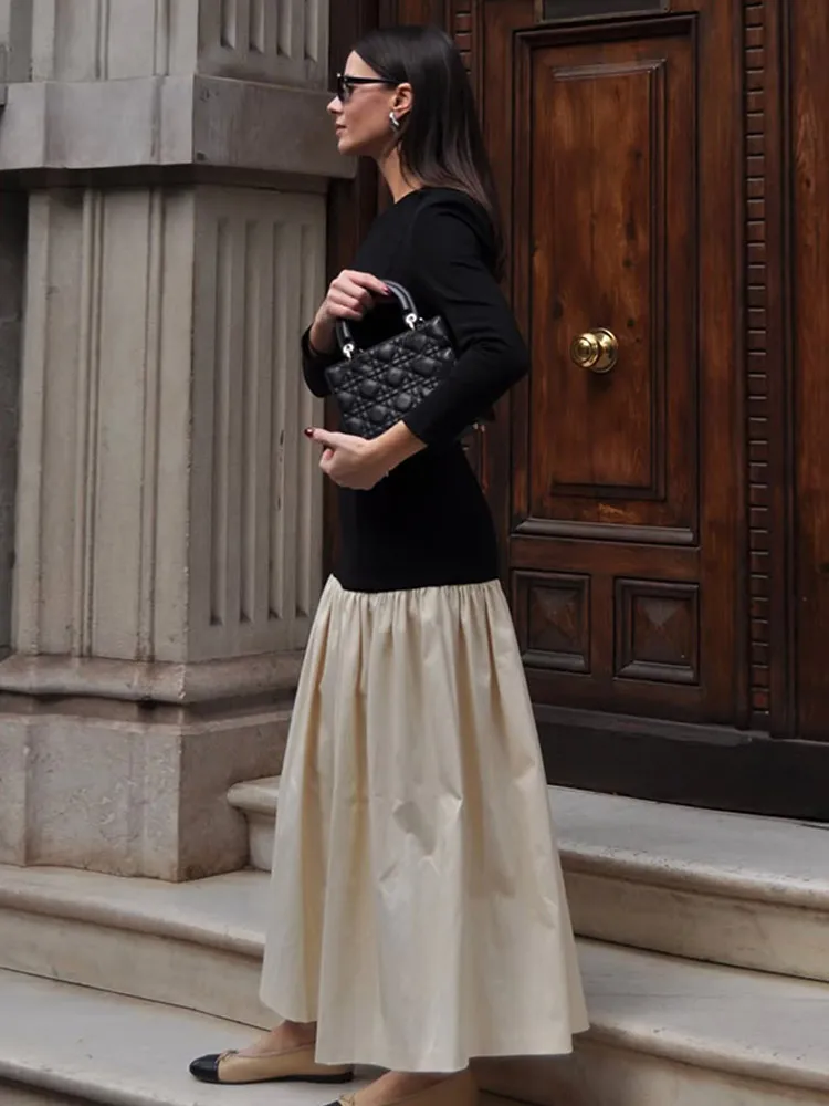 

2025 Ladies Simple Style Dress Elegant Office Style Skinny Long Sleeves Circle Neck Woman Gown New Fashion Summer Commuting Robe