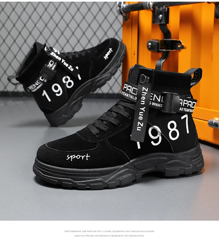 Herren Einfarbige High-Top Modische Vielseitige Outdoor-Wanderschuhe, Bequeme Rutschfeste Freizeitsportstiefel – Detail 19
