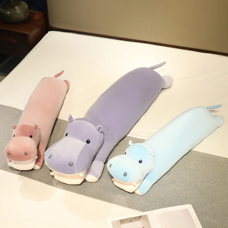 Simpatico animale ippopotamo lungo cuscino peluche ippopotamo bambola per bambini che dorme gamba burattino bambola simulazione bambola di pezza Kawaii giocattolo regali