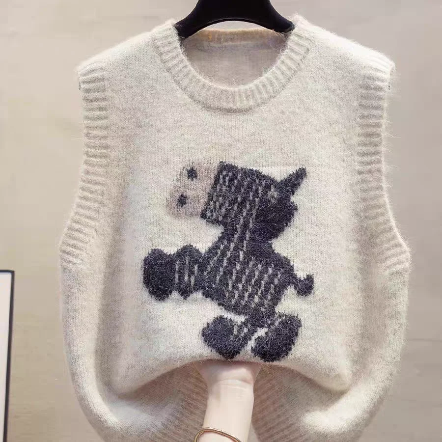 Loose Knitted round Neck Vest Women's Outerwear Fashionable Layering Sweater Shoulder Pad Spring New Arrival Casual Commute S...