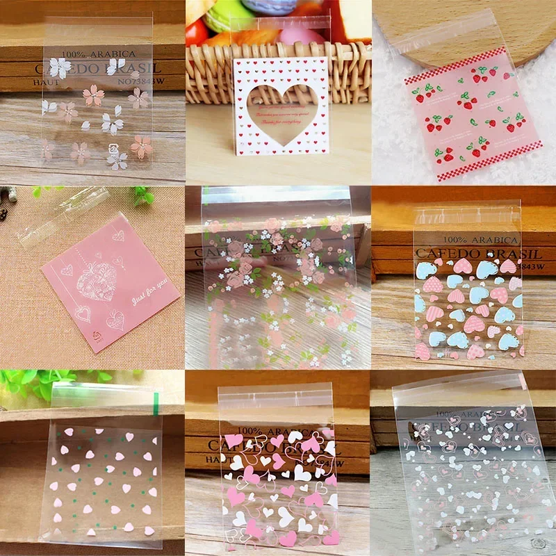 100pcs/lot 7x7cm transparent self-adhesive food bag, cookies, candies, OPP wedding, birthday party, DIY gift packaging bag