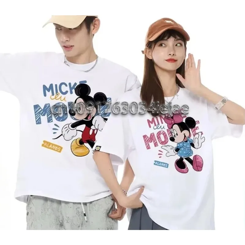 

Футболка с 3D принтом Микки Мауса Диснея, мужская футболка с короткими рукавами, летние топы для пар с надписью Микки и Минни из мультфильма
