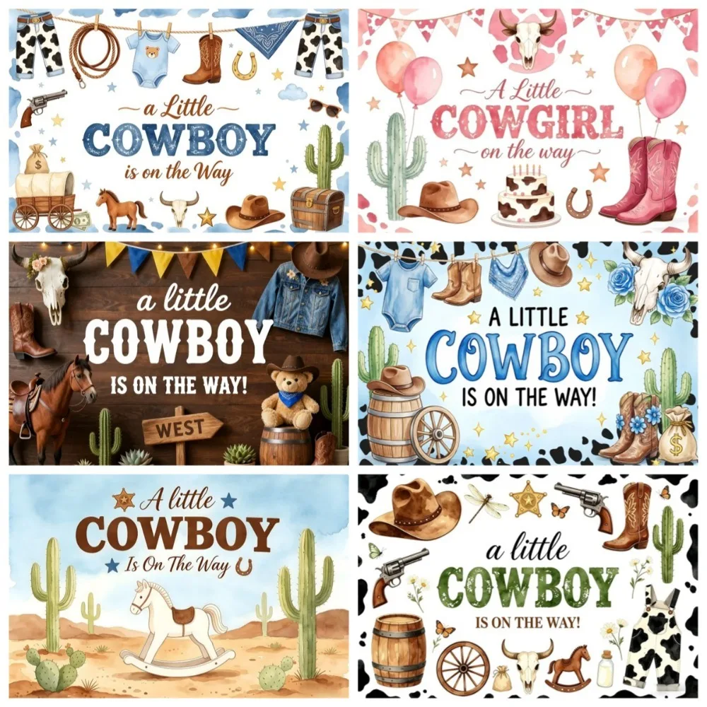 Western Farm Boots Grass Hat Cactus Cowboy Theme Banner Background, Birthday Party, Home Decoration Photography Background Cloth