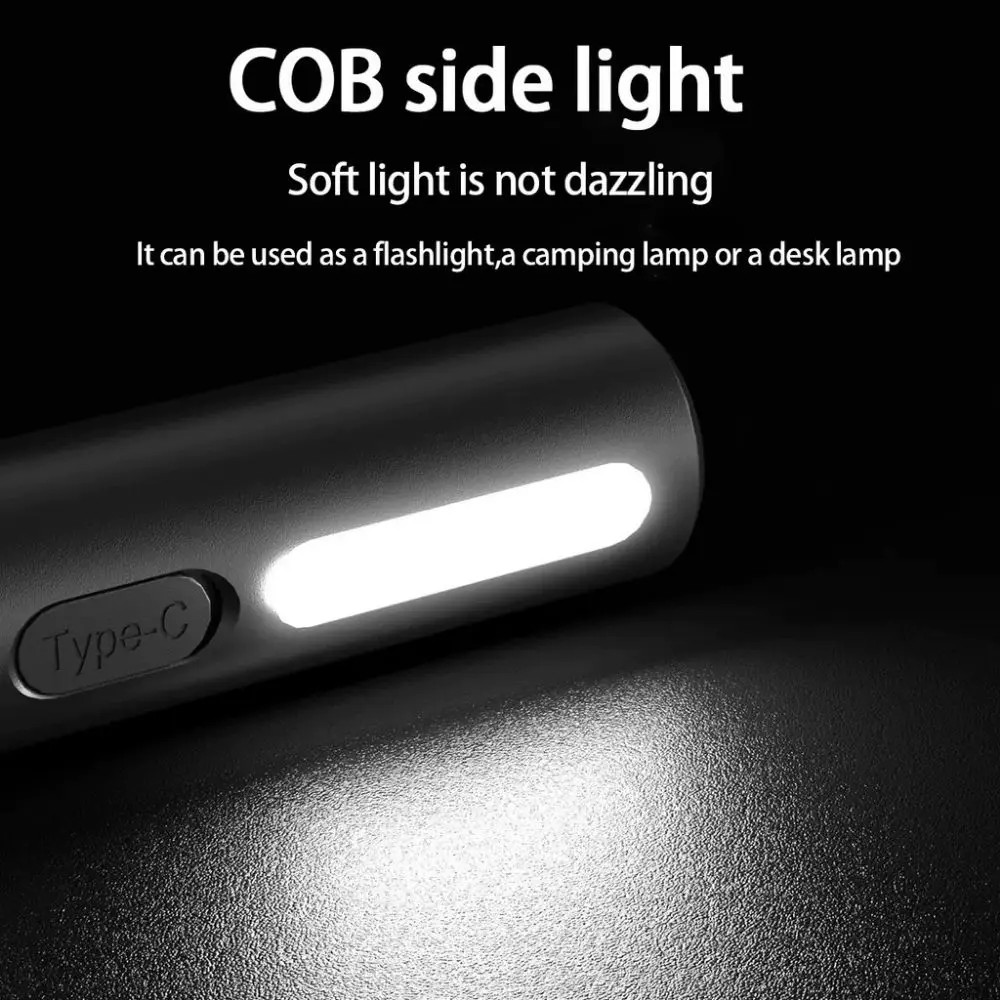 Rechargeable Mini Flashlight COB Side Lamp Long-Range Strong Lighting Flashlight Waterproof Long-lasting Pocket Torch Fishing