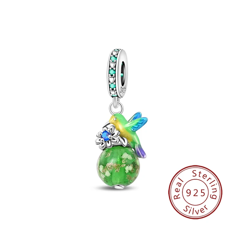 New 925 Sterling Silver Smart Luminous Hummingbird Pendant Beads, Suitable as Original Women's Bracelet, Gift, DIY Exquisite Acc