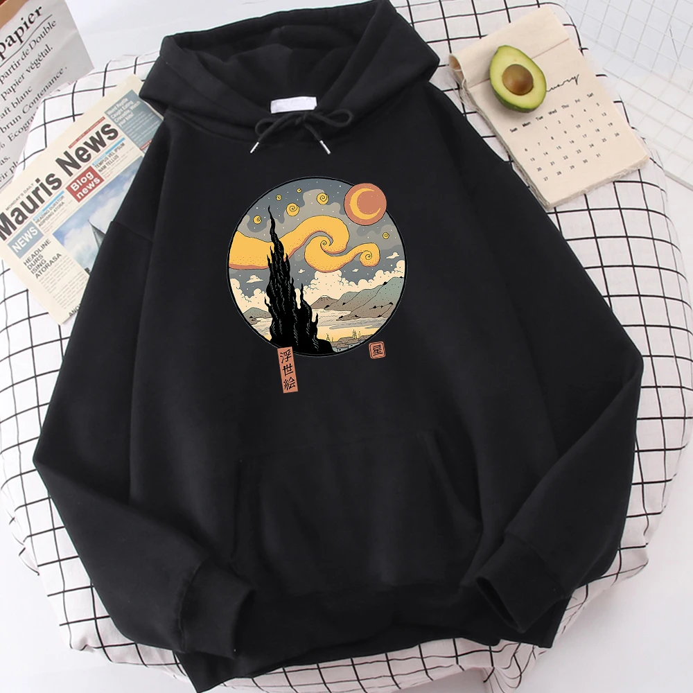 

Starry Ukiyo-E Night Hoodie Men women Fashion anime Hoody Autumn Fleece Sweatshirt hoodies unisex Casual Warm Pullover hooded