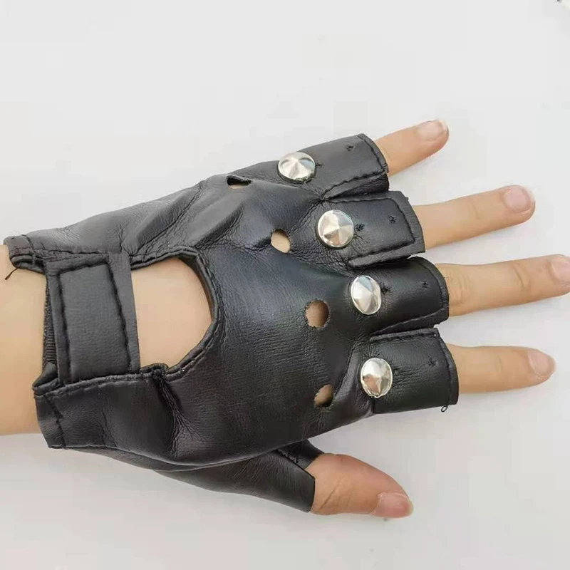 Fingerless Short PU Leather Gloves Black Red White Punk Gloves Rivet Sexy Half Finger Lady Driving Show Pole Dance Mittens Cool