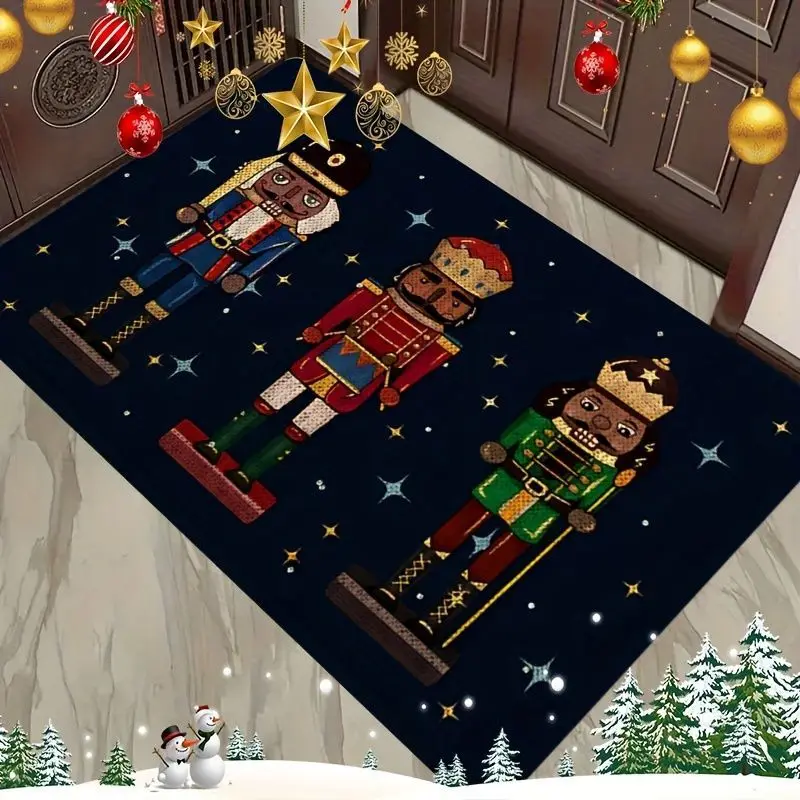 VIKAMA Christmas Nutcracker Doormat Non‑Slip Easy Clean Entrance Hallway Floor Mat Holiday Home Decoration
