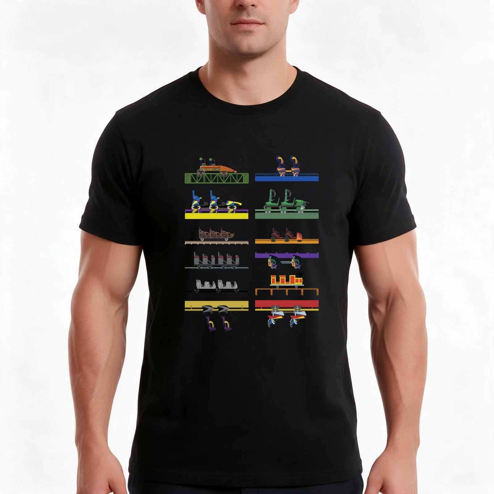 Six Flags Great Adventure Coaster Cars Design (With Jersey Devil) T-Shirt, Summer Casual Cotton Tee, Oversized Streetwear Tops