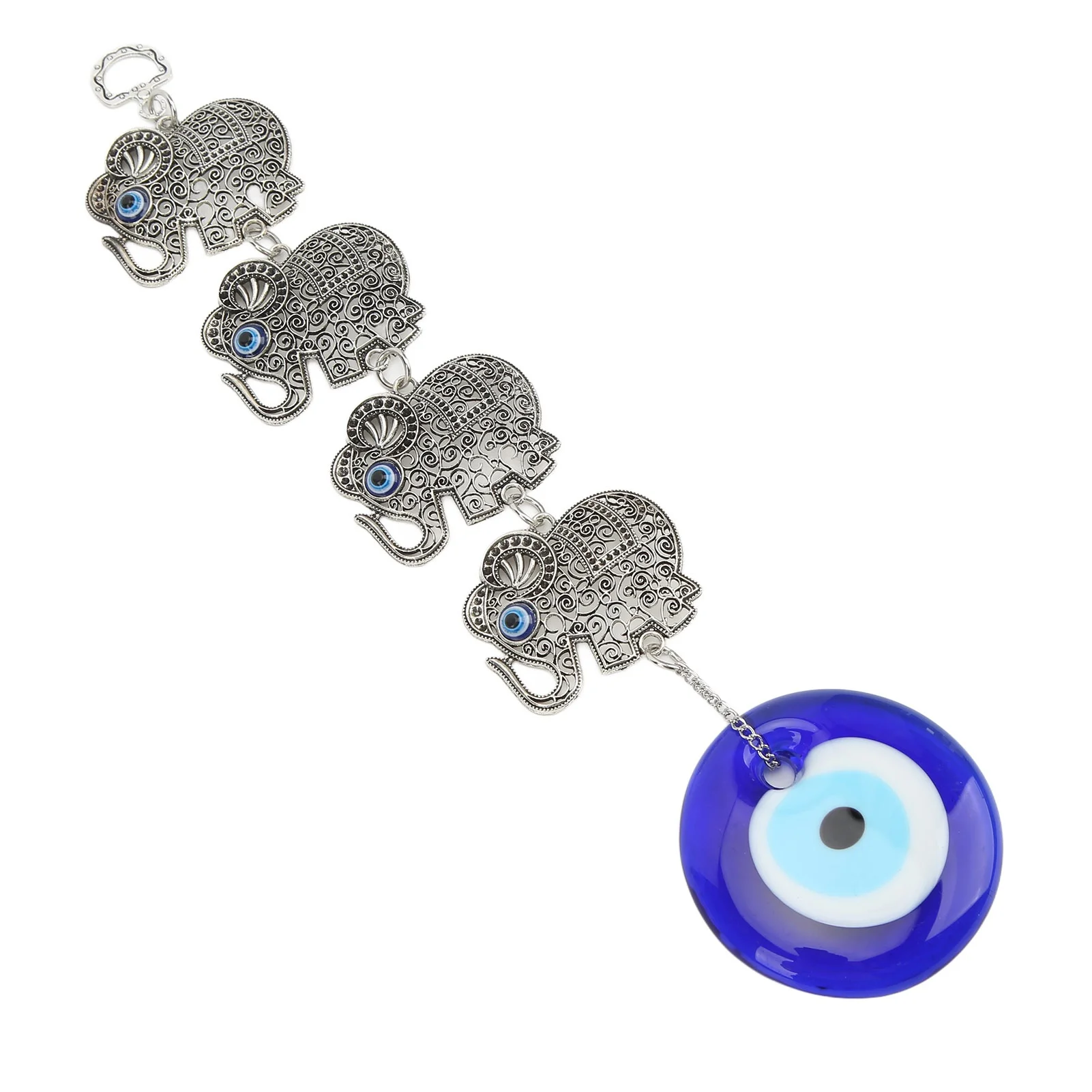 Blue Eye Ornament 4 Hollow Alloy Elephants Good Luck Evil Eye Hanging Decor Suspension Alloys Glass Hanging Evil Eye for Home