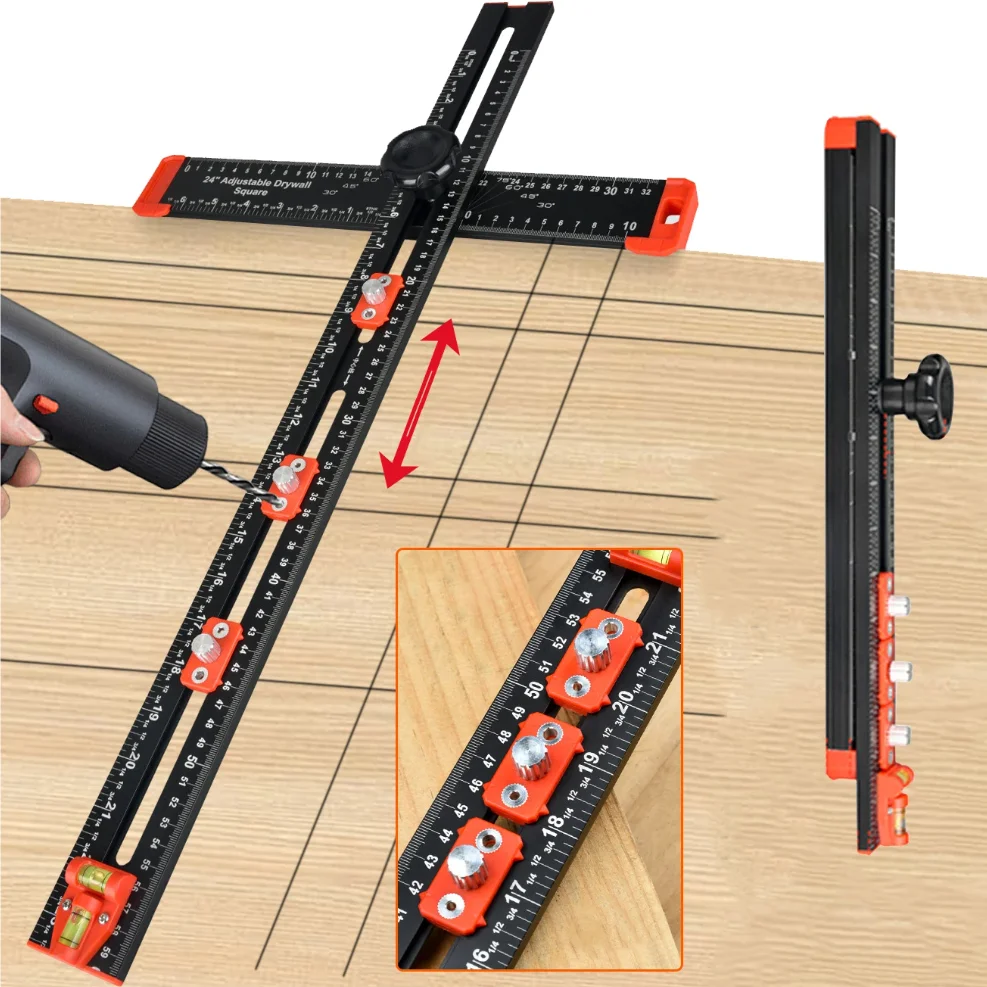 

2 in 1 Drilling Positioning Ruler Combination Angle Ruler T-Shaped Ruler Cabinet Hardware Jig Drawer Installation Woodworking