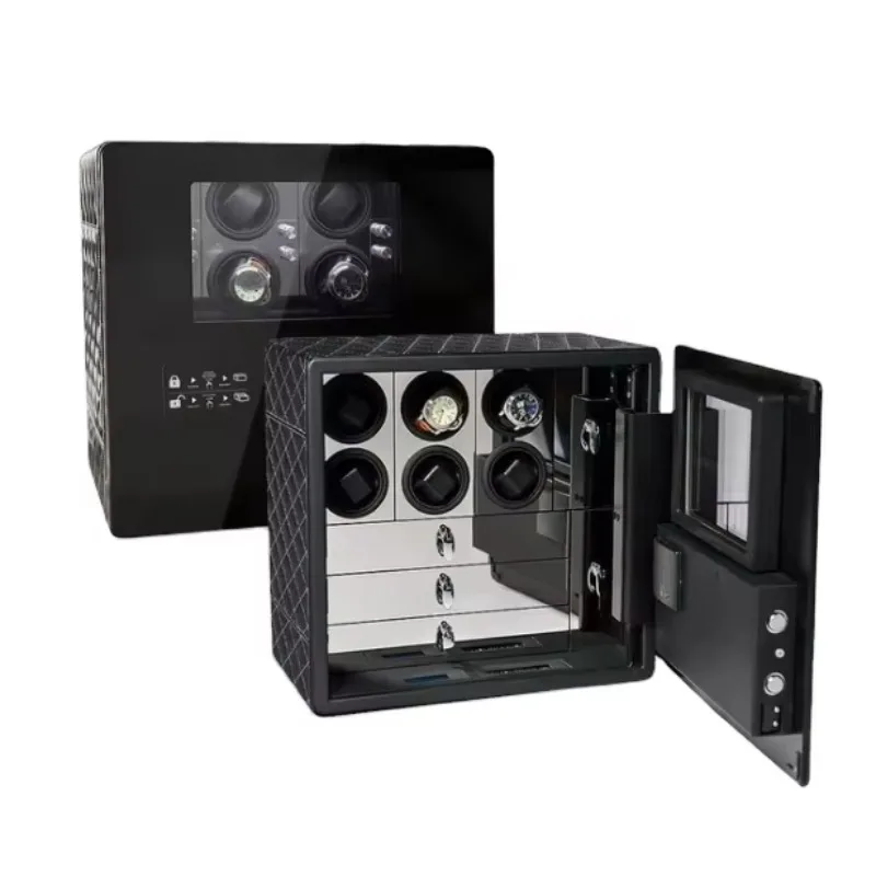 Biometric Fingerprint Safe Storage  Auto Watch Winder - Leather Jewelry Cabinet  Slots Anti-Theft Modern Security Cabinet