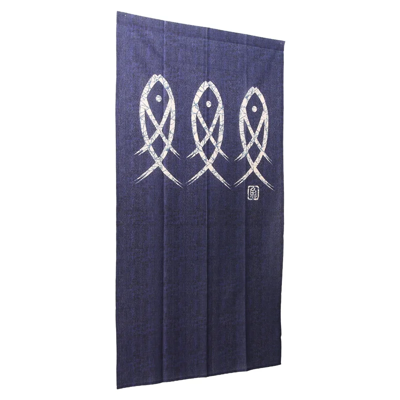 ABGR-ستارة المدخل نورين اليابانية نسيج السمك ذو الطابع القديم للديكور المنزلي أزرق 33 × 59 بوصة