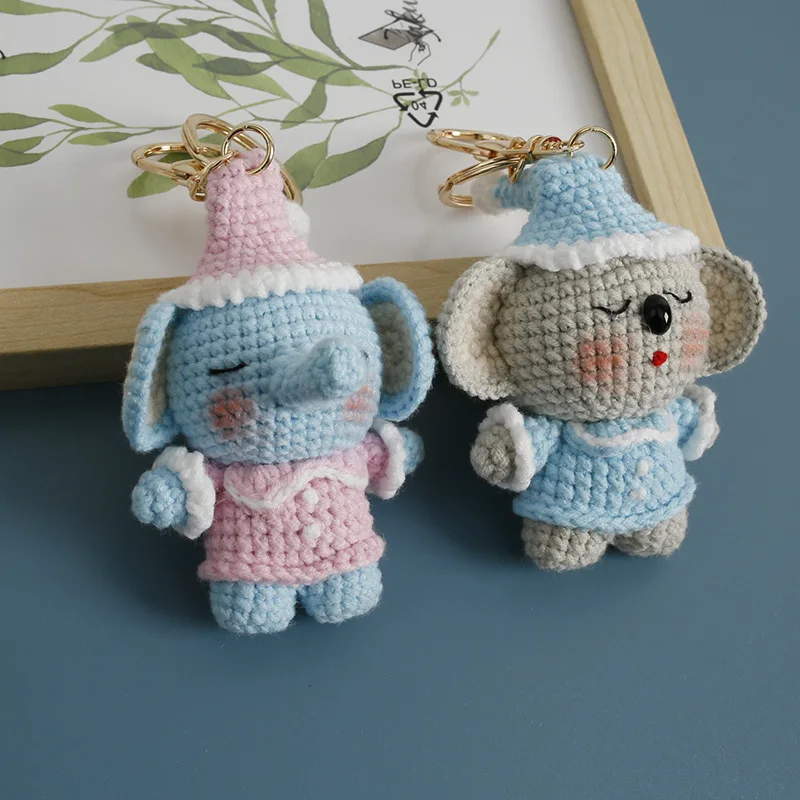 

Cute Knitting Elephant Doll Keychain Creative Cartoon Crochet Animal Doll For Couple Keyrings Handmake Weaved Keychain Gifts