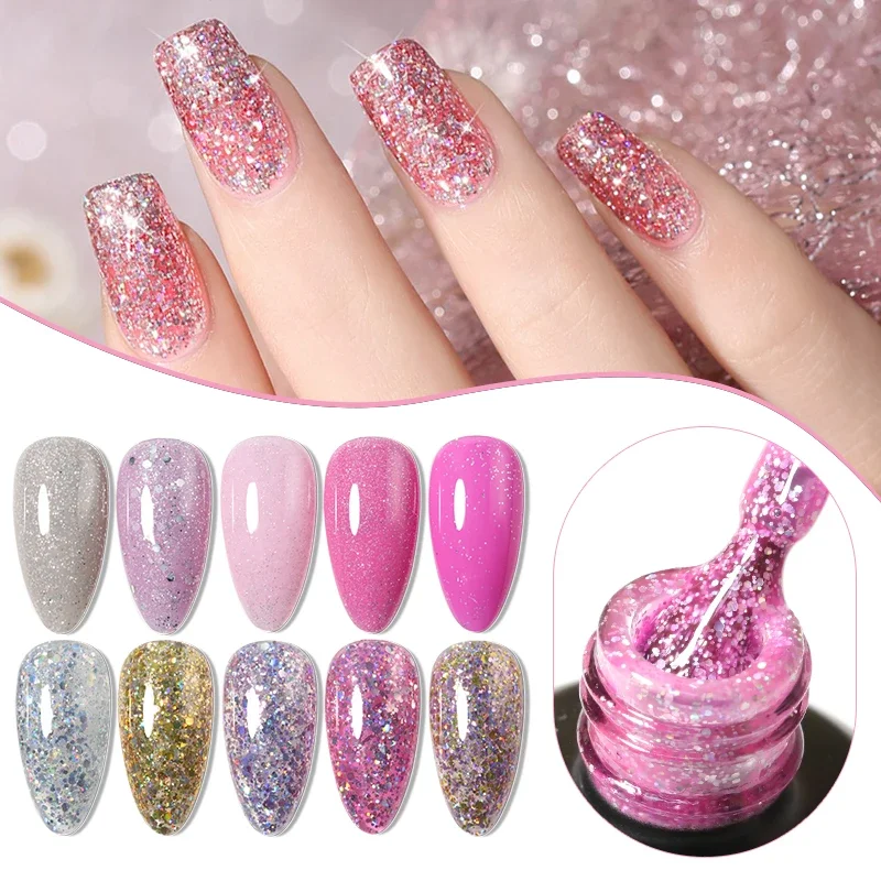 Mocmaki-Esmalte Gel Diamante Glitter, Lantejoula Espumante, Arte Nail UV, Laca Verniz, 60 Cores, 15ml