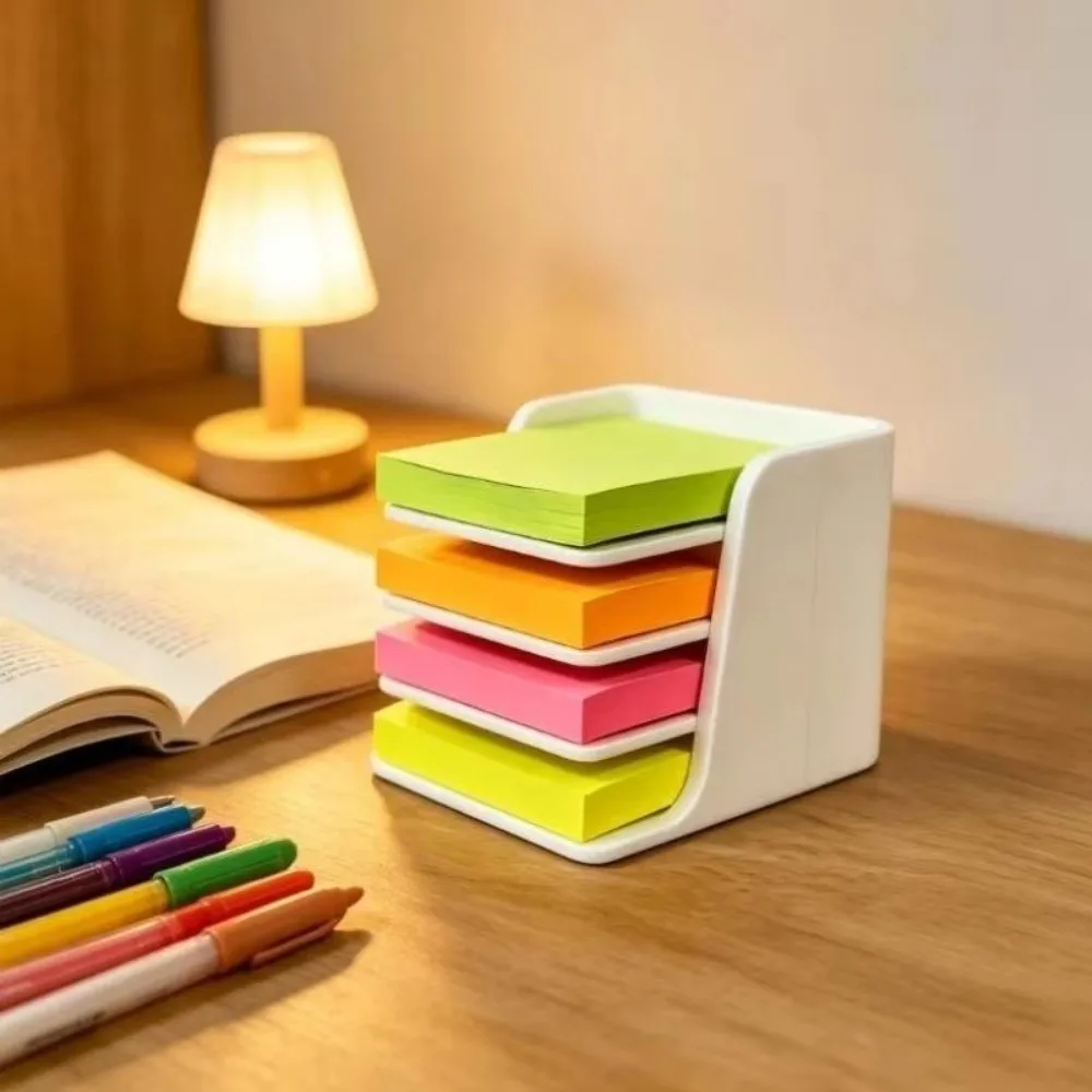 Stackable Sticky Note Holder Plastic Layer-Divided Memo Pad Holder Stable Base Anti-Tip Desk Drawer Organizer Multi-Scene
