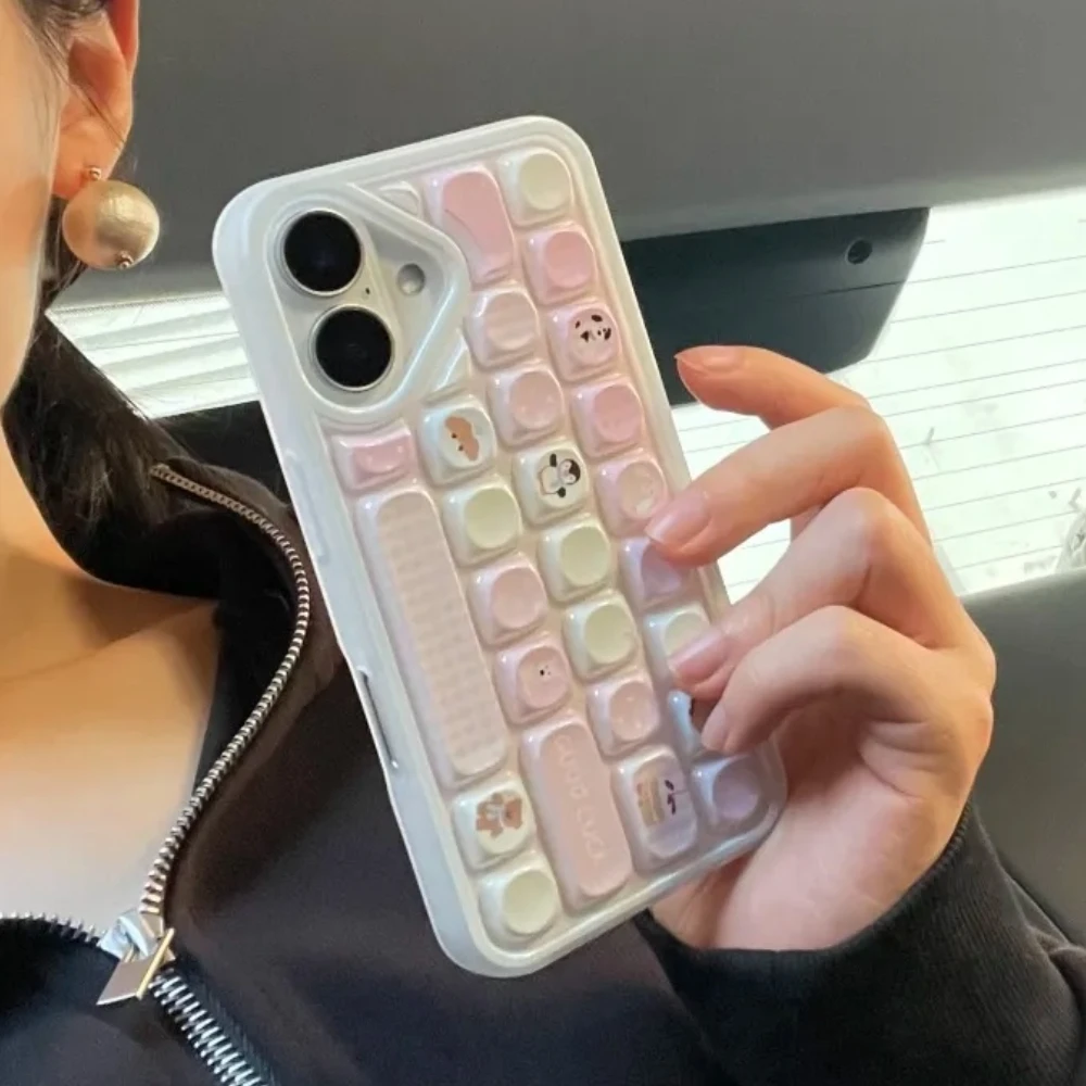 Compatible for IPhone 16 14 12 13 11 15 Pro Max Iphone 16 11 Case Creative Keyboard Cartoon Lovely Penguin Pink Girl Soft Case