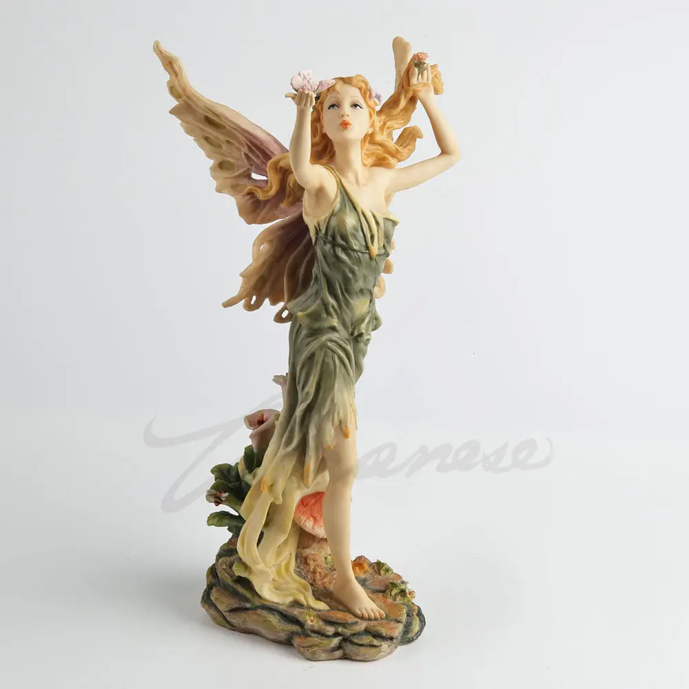 European Forest Flower Fairy Wing Resin Statue Vintage Grace Elf Maiden Figurine Nordic Luxury Desktop Home Decorative Ornament