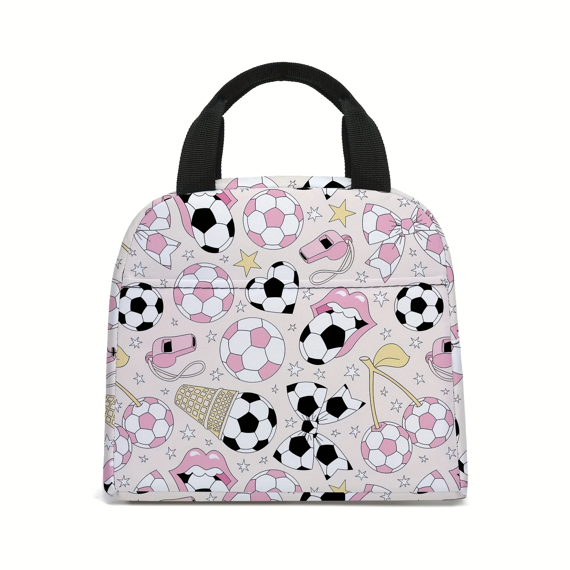 Soccer Lunch Bag - Insulated Thermal Tote with Soccer Balls, Goals, Players - Non-Food Contact Cooler Bag for Men & Women, Durab