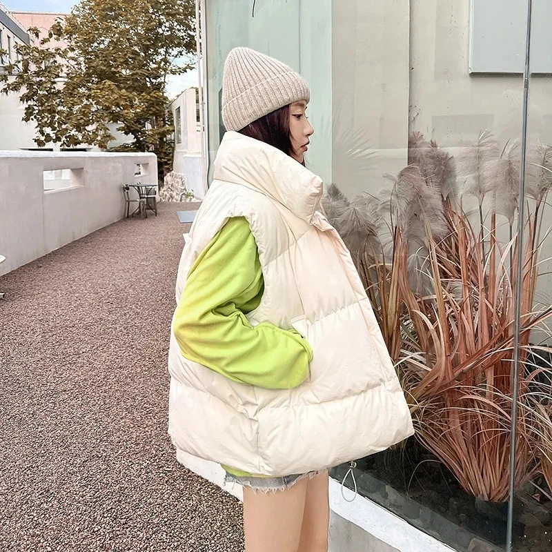 

Women Oversized Solid Puff Padded Vest Sleeveless Solid Color Jacket Warm Coat Veste Autumn Winter New Cotton Down Vest For
