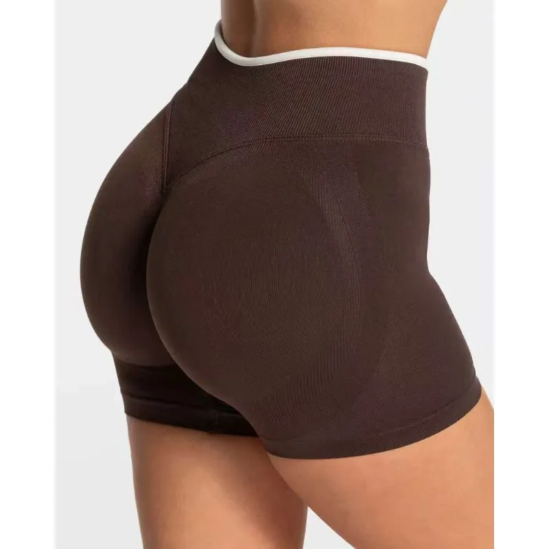 여름 스포츠 반바지 여성 심리스 화이트 허리 타이트 하이웨이스트 힙업 하이엘라스틱 요가 팬츠 러닝 스포츠 반바지 여성용