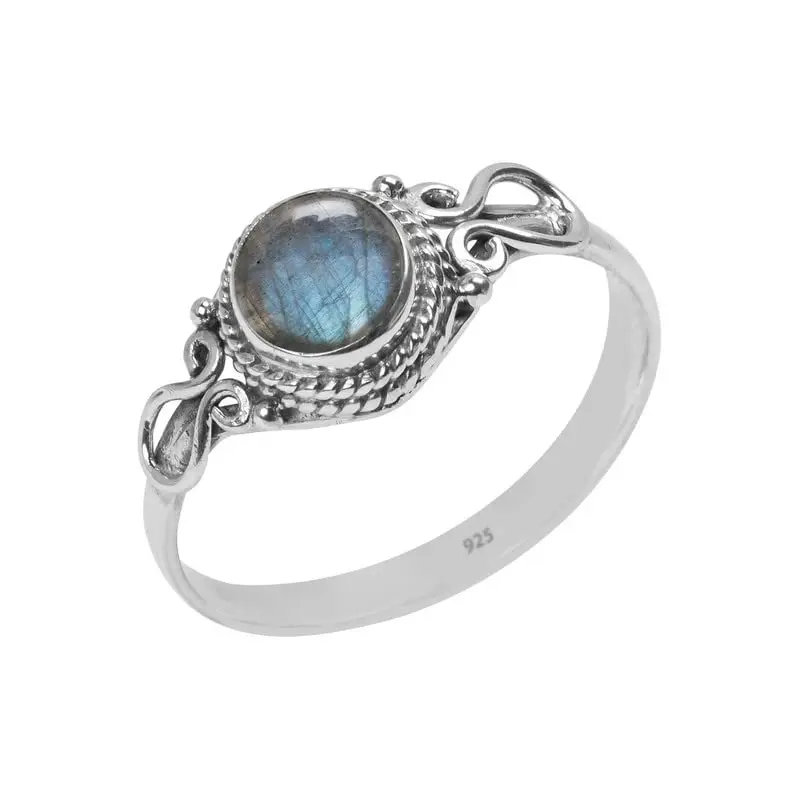 Anillo de Plata de Ley 925 Vintage con piedra labradorita Natural, forma redonda de 8MM, anillo de piedras preciosas de luz fuerte, regalos para mujeres y hombres