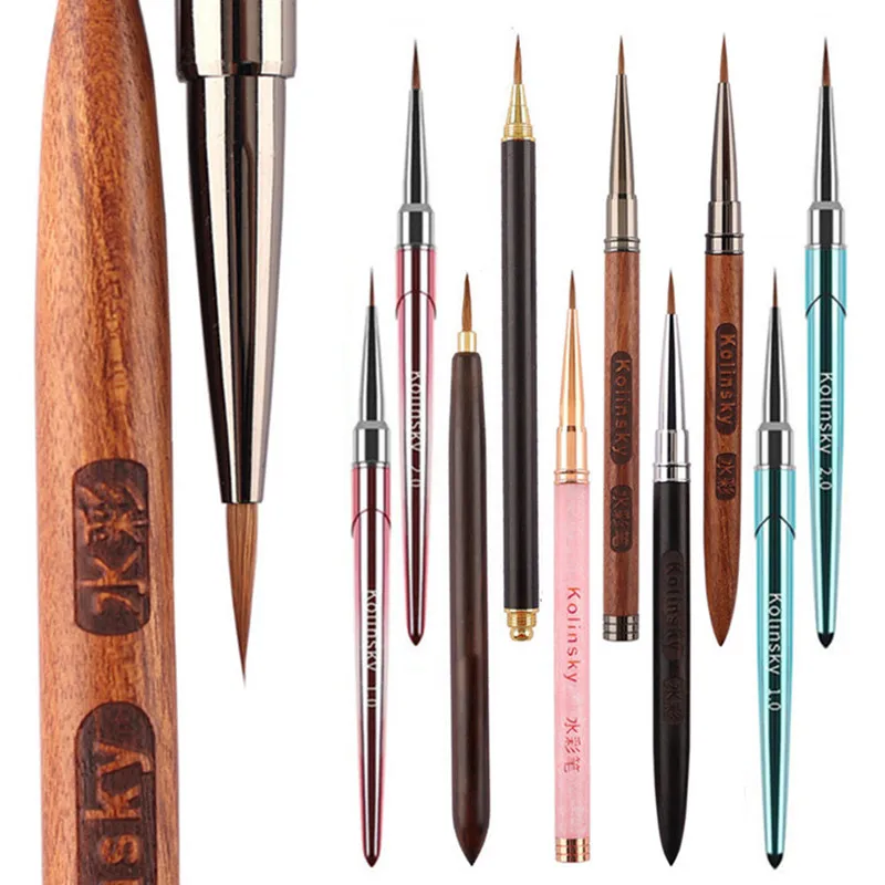 

10 стилей, новая акриловая кисть для ногтей Kolinsky, фиолетовая кисть для ногтей, художественная акриловая кисть Pure Kolinsky Sable, 3D ручка для рисования