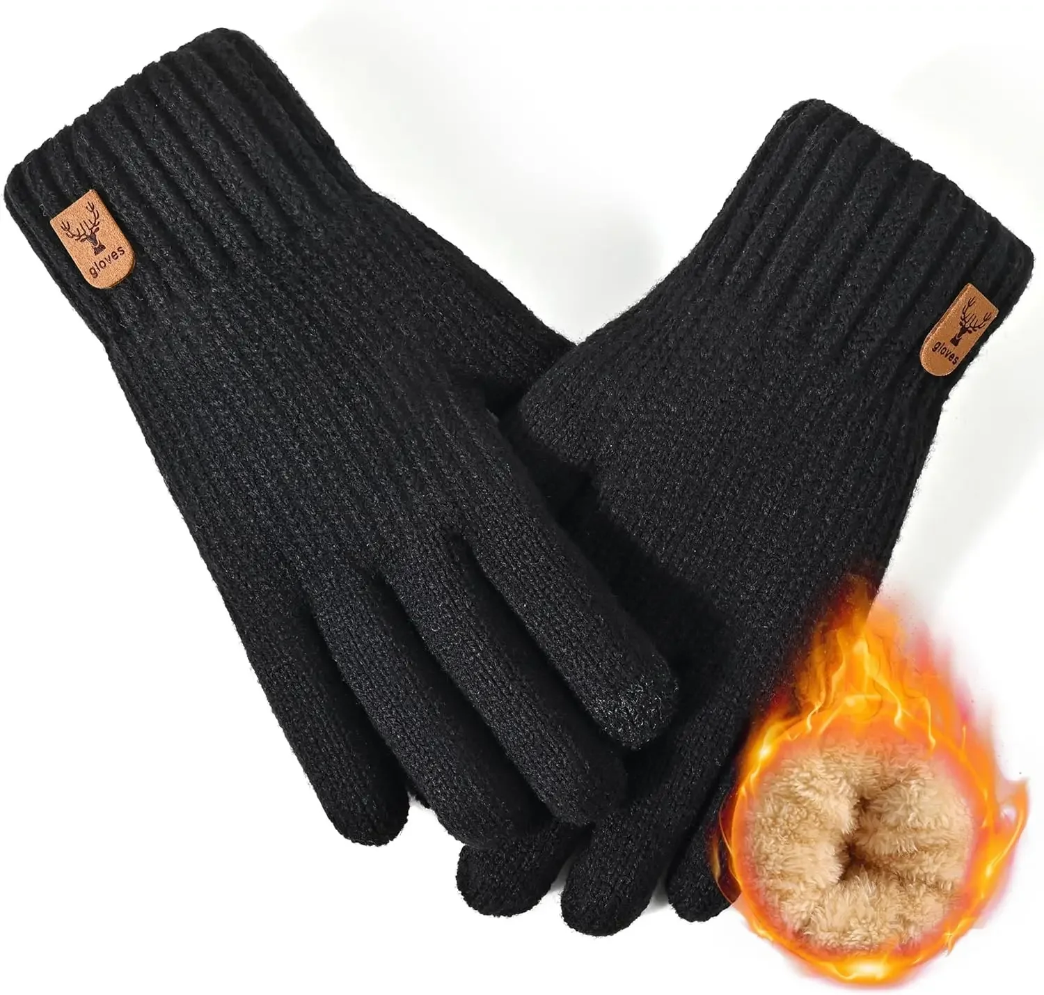 Men's new knitted flap half fin glove men's and women's back cover warm gloves thick gloves