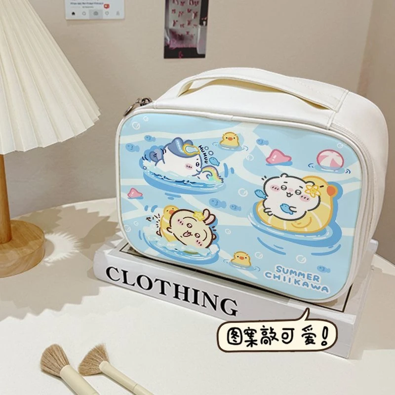 Chiikawa Usagi Kawaii Anime Cartoon Makeup Bag Makeup Brush Partition Based Cute Layered Storage Bag Wash Up Skincare Bag