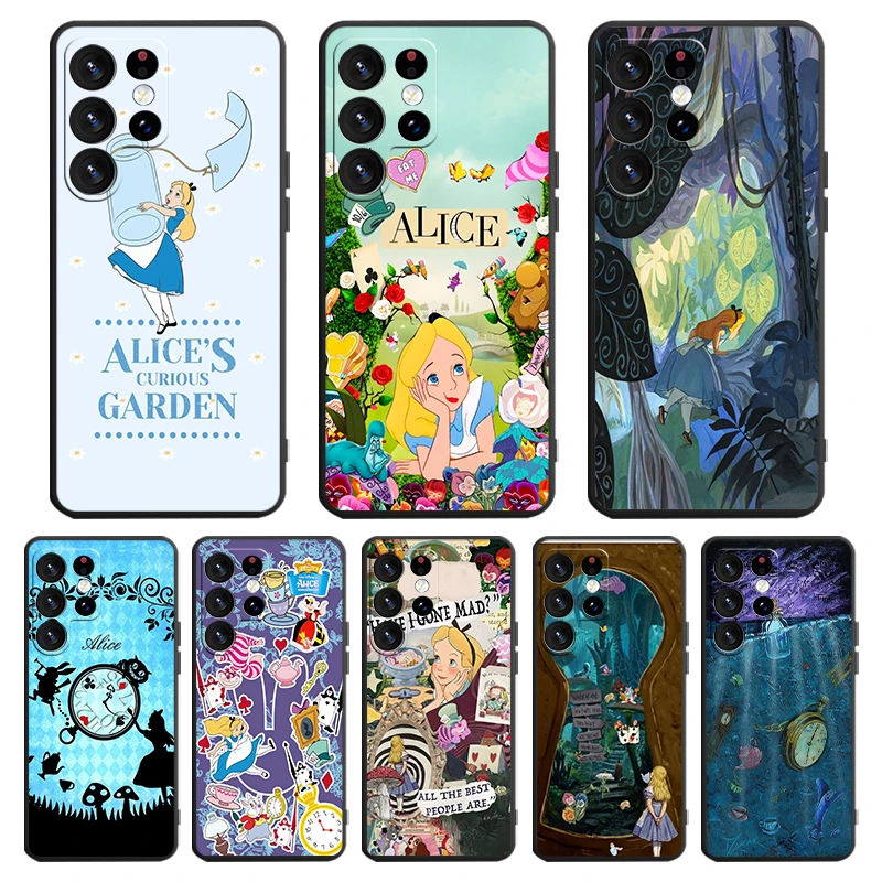 

Alice In Wonderland Cartoon For Samsung Galaxy S24 S23 S22 S21 S20 FE S10 S10E Plus Ultra Pro Lite 5G Black Back Phone Case