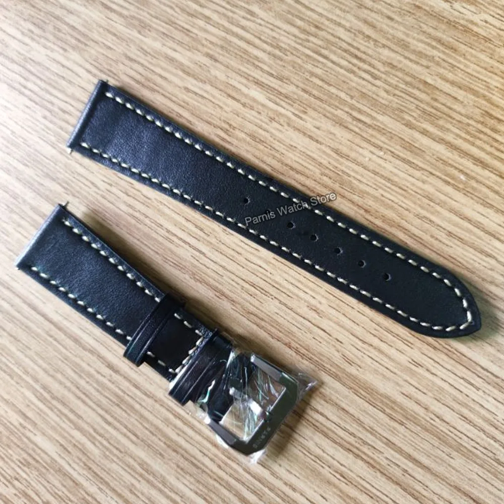 Parnis-Correa de cuero negro para hombre, reloj de pulsera Original, 22mm de ancho