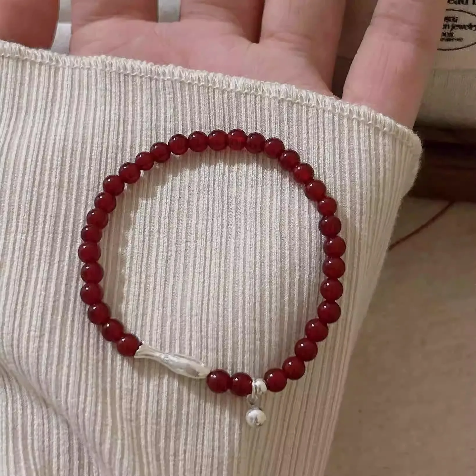 Silver Color Personality Red Bead Fish Bracelets for Charm Women Luxurious Fashion Jewelry Neo-Chinese Style Accessories