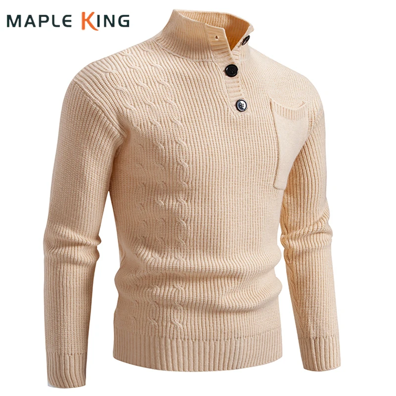 Suéter Vintage para hombre, jerséis cálidos de diseñador con botones originales, Jersey para hombre 2025, ropa de otoño sólida de lujo