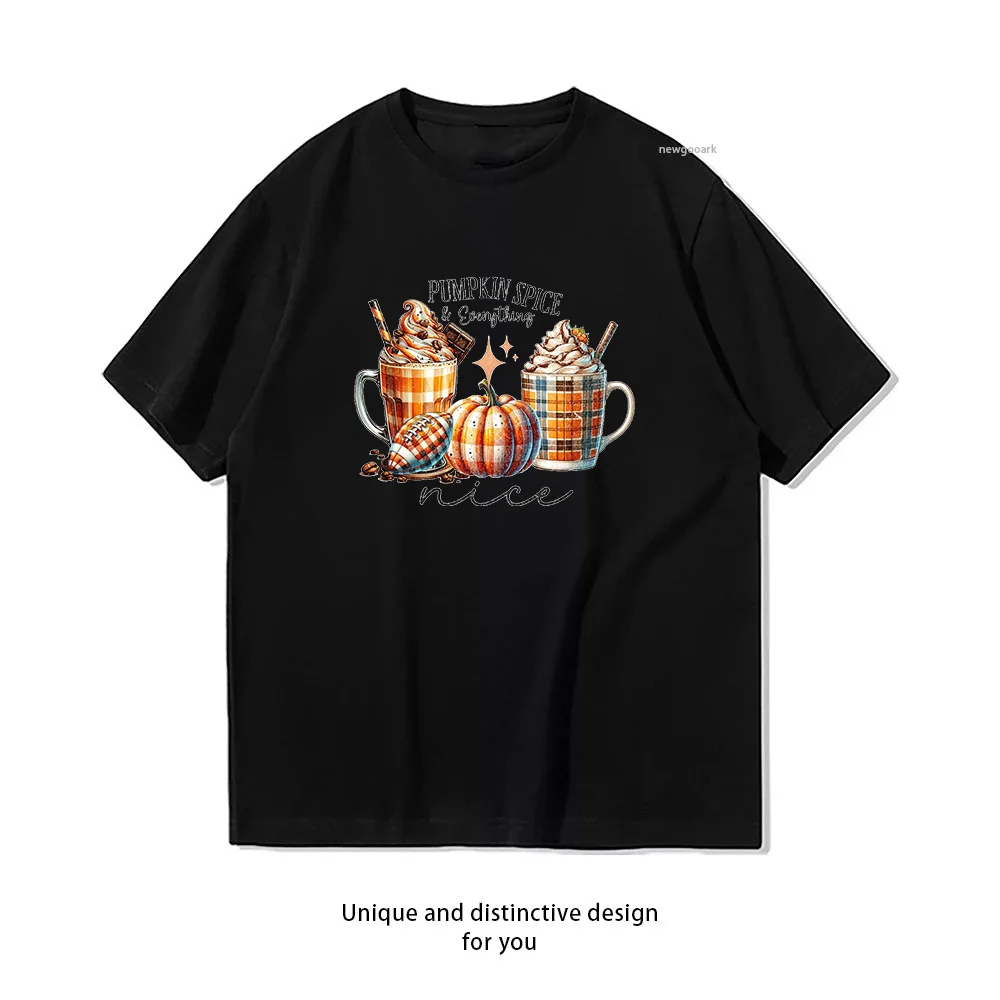 Pumpkin Spice and Everything Nice Autumn Drink Lover T-shirt Woman Man Summer Cotton Graphic T Shirts Adult Casual Streetwear