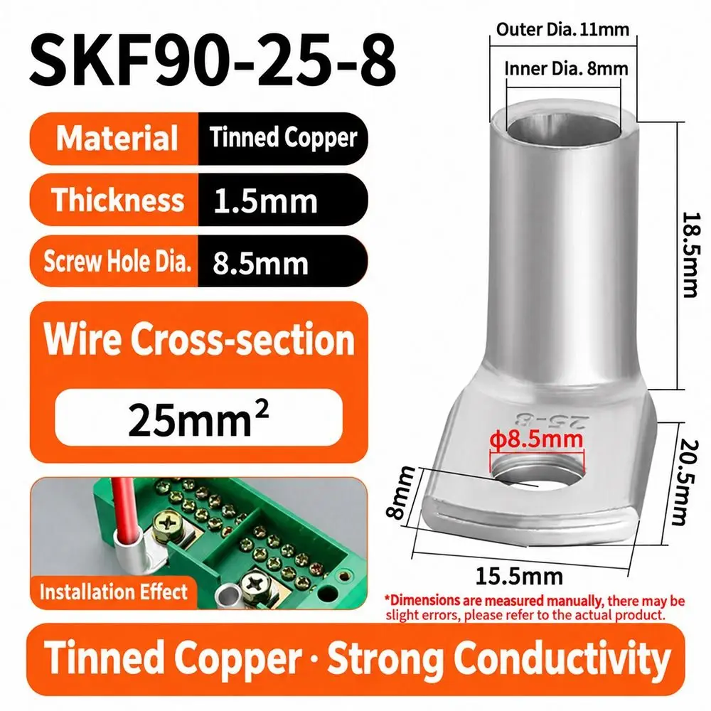 L Shape Right Angle Crimp Terminal Tinned Copper Solid Red Copper Wire Connector Terminal Ring Lug 90 Degree Bend