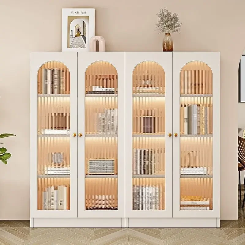 Bookcase Modern Simple Household Bookshelf Shelf Floor to Wall Display Cabinet Cream Windshield Storage Locker