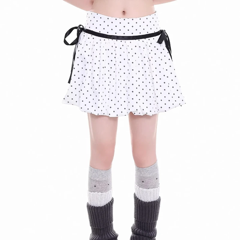 

Оригинальный дизайн Y2K: Милая женская юбка А-силуэта с бантом и принтом в горошек, летняя новинка 2026 года, тонкая, универсальная, пышная, короткая юбка-бутон для женщин