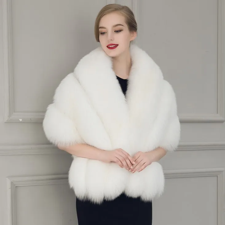 

Elegant KIDCRKJ Women's Mink Fur Cape Vest Fluffy Soft Wedding Cape Thick Warm Female's Shawl Jacket Minimalist Lady's Fur Coat